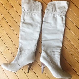 Marc Fisher women’s Cinch leather knee boots white